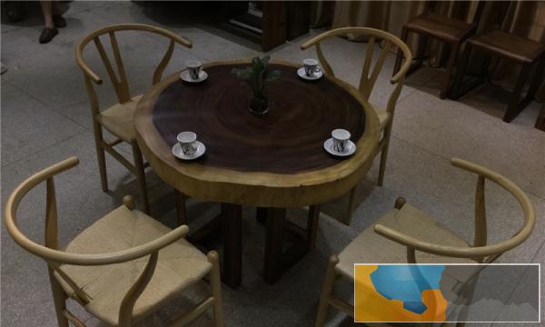 南美花梨胡桃木圆形餐桌原木茶桌茶台实木大板圆桌饭桌椅组合现货