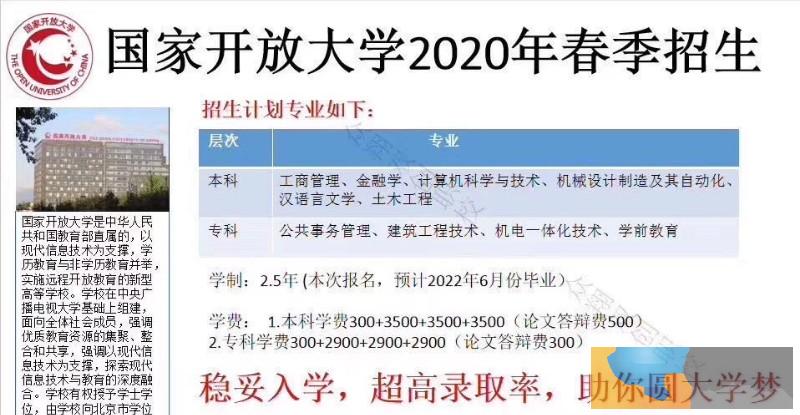 2020年国家开放大学秋季招生简章