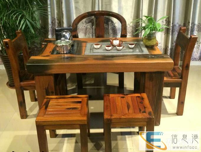 鹤岗市老船木茶桌椅子仿古茶台实木沙发茶几餐桌办公桌家具博古架