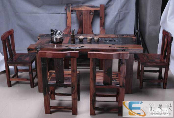 柳州市老船木茶桌椅子仿古茶台实木沙发茶几餐桌办公桌家具博古架