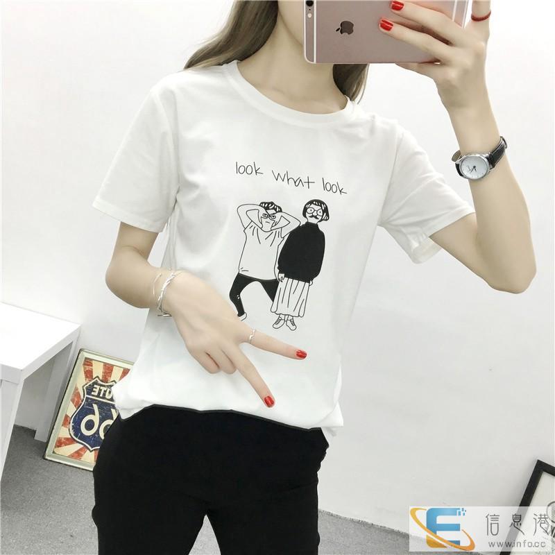 春夏季女士白色短袖T恤女装新款韩版圆领修身学生体恤上衣服